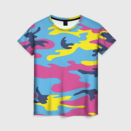 Женская футболка Камуфляж: голубой/розовый/желтый / 3D-принт – фото 1