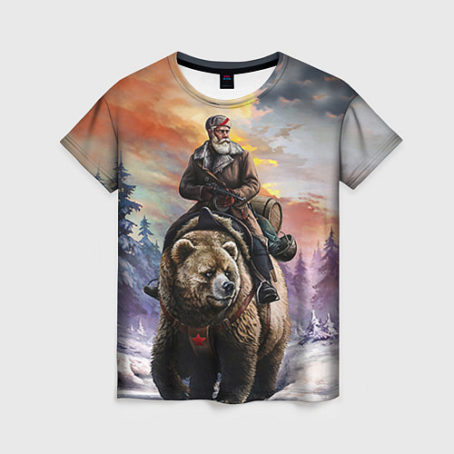 Женская футболка Красноармеец на медведе / 3D-принт – фото 1