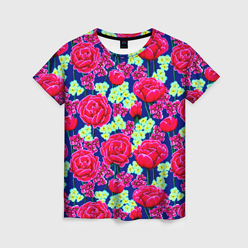 Женская футболка Яркие розы / 3D-принт – фото 1