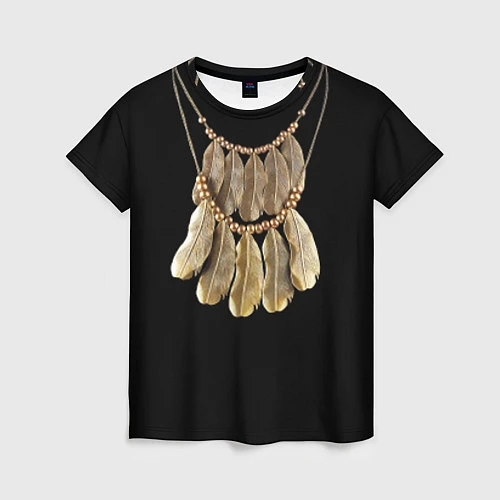 Женская футболка Золотые перья / 3D-принт – фото 1