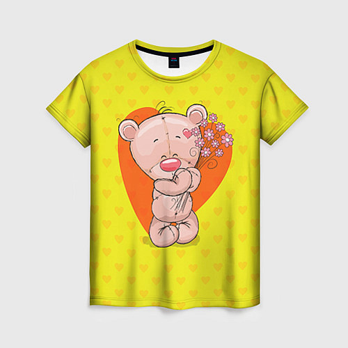 Женская футболка Мишка с цветочками / 3D-принт – фото 1