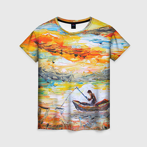 Женская футболка Рыбак на лодке / 3D-принт – фото 1