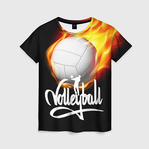 Женская футболка Волейбольный мяч летит в огне / 3D-принт – фото 1