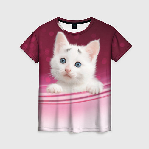 Женская футболка Белый котёнок / 3D-принт – фото 1