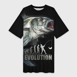 Женская длинная футболка Эволюция рыбалки