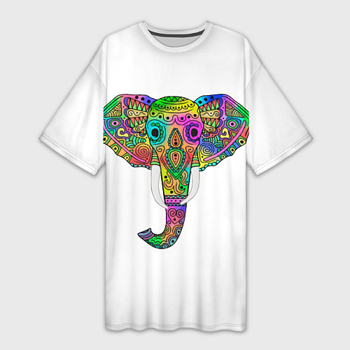 Женская длинная футболка Радужный слон / 3D-принт – фото 1