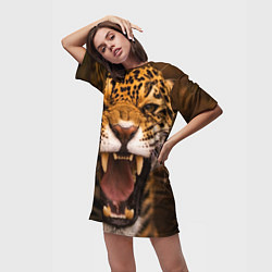 Футболка женская длинная Ярость леопарда, цвет: 3D-принт — фото 2