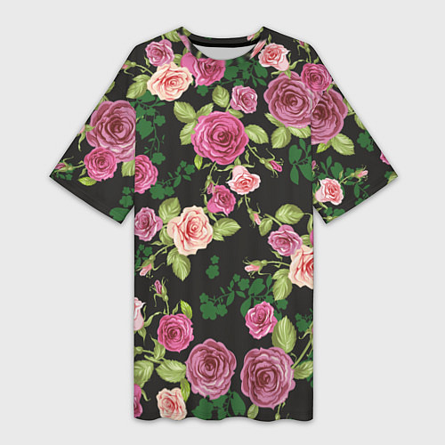 Женская длинная футболка Кусты из роз / 3D-принт – фото 1