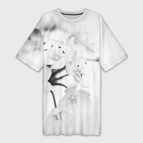 Женская длинная футболка Белая сакура / 3D-принт – фото 1