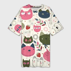 Женская длинная футболка Радостные котики