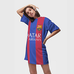 Футболка женская длинная FCB Messi: Qatar Airways, цвет: 3D-принт — фото 2