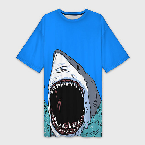 Женская длинная футболка Акулий рык / 3D-принт – фото 1
