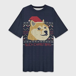 Женская длинная футболка Doge Such Christmas