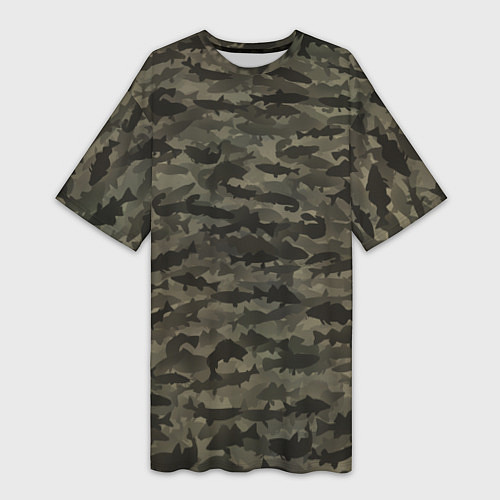 Женская длинная футболка Камуфляж рыбака / 3D-принт – фото 1