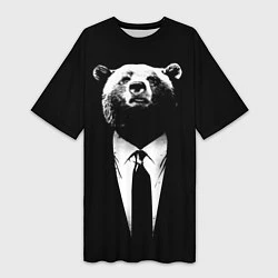 Женская длинная футболка Медведь бизнесмен