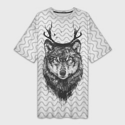 Женская длинная футболка Рогатый волк