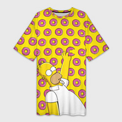 Футболка женская длинная Пончики Гомера Симпсона, цвет: 3D-принт