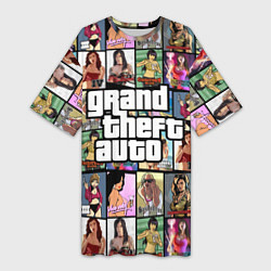 Футболка женская длинная GTA - все девушки персонажи, цвет: 3D-принт