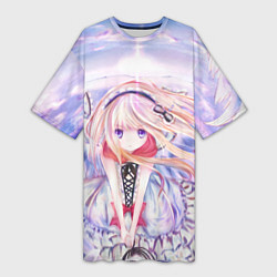 Футболка женская длинная Anime angel in clouds, цвет: 3D-принт