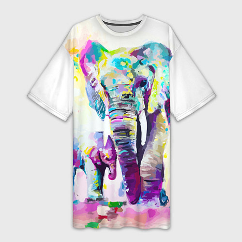 Женская длинная футболка Акварельные слоны / 3D-принт – фото 1