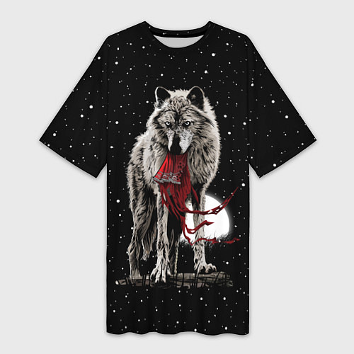 Женская длинная футболка Серый волк / 3D-принт – фото 1