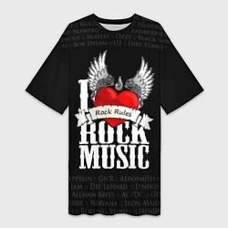 Женская длинная футболка I Love Rock Music