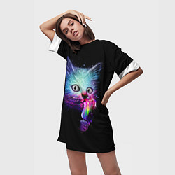 Футболка женская длинная Кот с мороженым, цвет: 3D-принт — фото 2