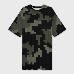 Женская длинная футболка Камуфляж пиксельный: черный/серый