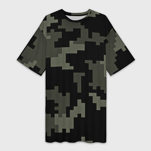 Женская длинная футболка Камуфляж пиксельный: черный/серый / 3D-принт – фото 1