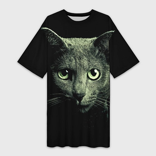 Женская длинная футболка Серый котик / 3D-принт – фото 1