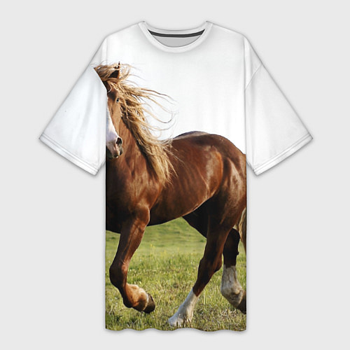 Женская длинная футболка Бегущая лошадь / 3D-принт – фото 1