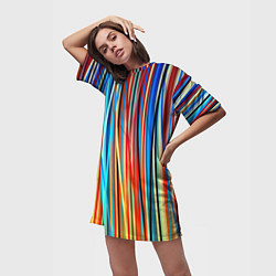 Футболка женская длинная Colored stripes, цвет: 3D-принт — фото 2