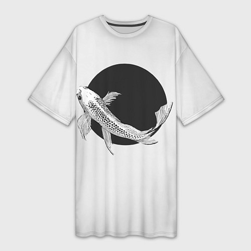Женская длинная футболка Японская рыбка: ч/б / 3D-принт – фото 1