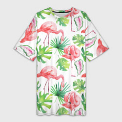 Женская длинная футболка Фламинго в тропиках