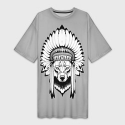 Женская длинная футболка Indian wolf
