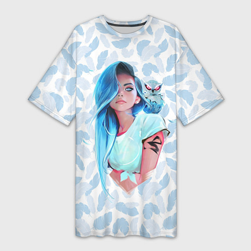 Женская длинная футболка Девушка с совой / 3D-принт – фото 1