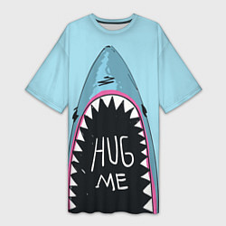Футболка женская длинная Shark: Hug me, цвет: 3D-принт