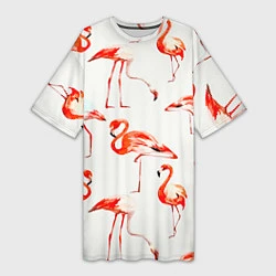 Женская длинная футболка Оранжевые фламинго