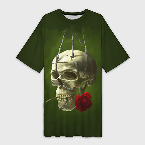 Женская длинная футболка Череп и роза / 3D-принт – фото 1
