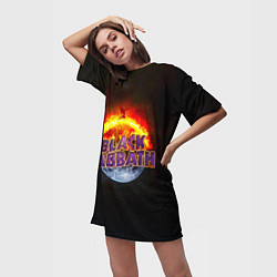 Футболка женская длинная Black Sabbath земля в огне, цвет: 3D-принт — фото 2