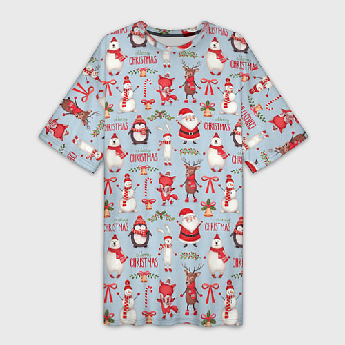 Женская длинная футболка Рождественская Милота / 3D-принт – фото 1
