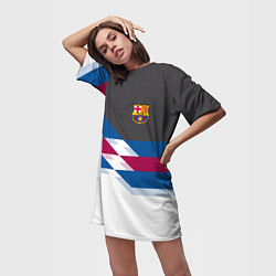 Футболка женская длинная Barcelona FC: White style, цвет: 3D-принт — фото 2