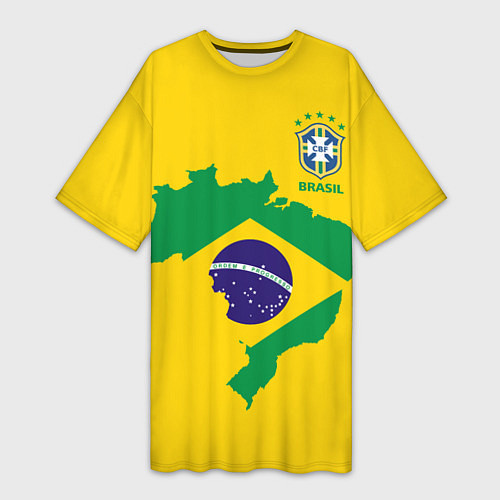 Женская длинная футболка Сборная Бразилии: желтая / 3D-принт – фото 1