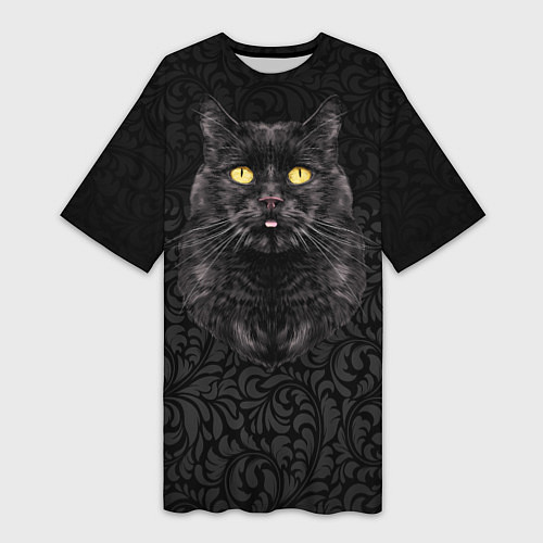 Женская длинная футболка Чёрный котик / 3D-принт – фото 1