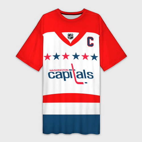 Женская длинная футболка Washington Capitals: Ovechkin White / 3D-принт – фото 1