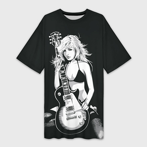 Женская длинная футболка Рокерская душа / 3D-принт – фото 1