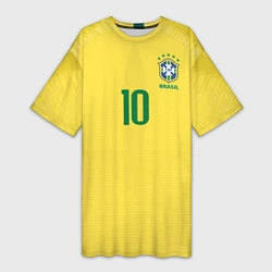Футболка женская длинная Сборная Бразилии: Неймар ЧМ-2018 домашняя, цвет: 3D-принт