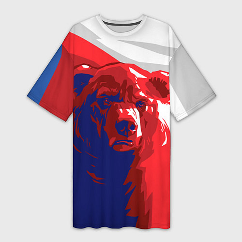 Женская длинная футболка Российский медведь / 3D-принт – фото 1