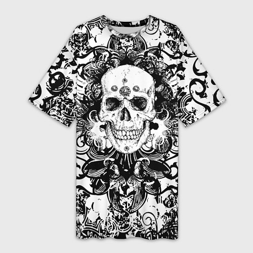Женская длинная футболка Grunge Skull / 3D-принт – фото 1