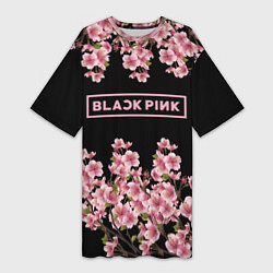 Женская длинная футболка Black Pink: Delicate Sakura